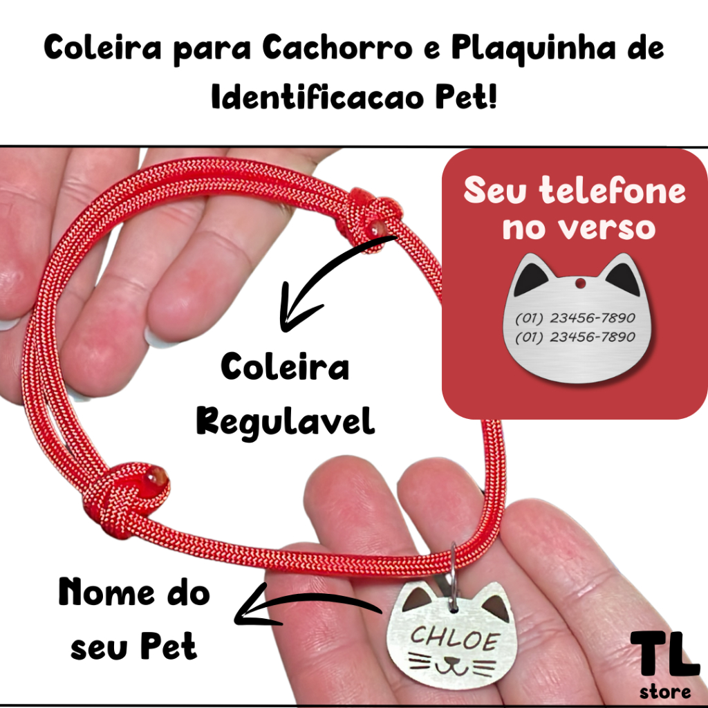 Coleira com Nome para Cachorro Gato Plaquinha de Identificação Pet em Oferta na Shopee