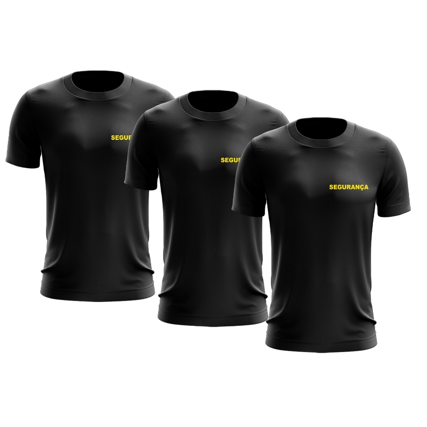 Kit 3 Camiseta Preta Logo Uniforme Profissional Empresa de Segurança Fardamento Farda