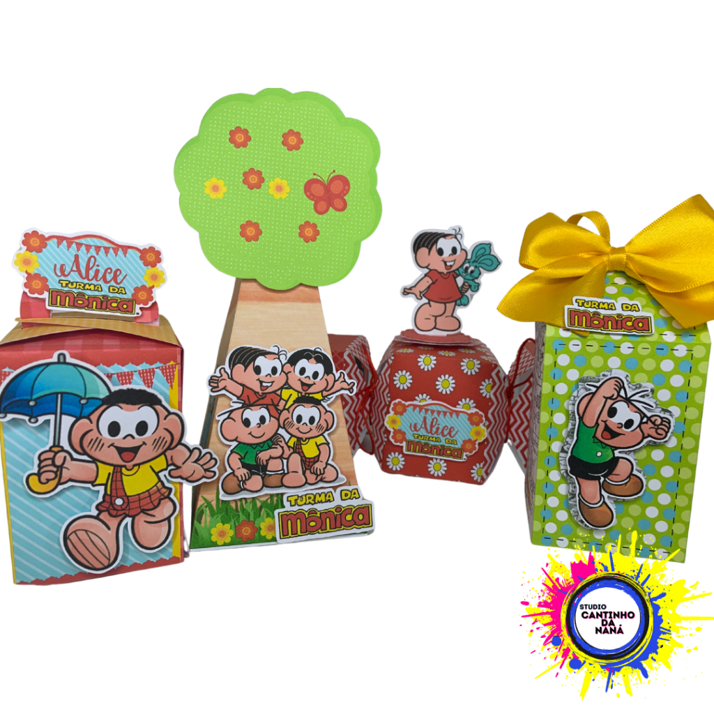 Kit festa Turma da Monica Mônica Cebolinhha Lembrancinhas Infantil Festa de Aniversario caixinha para doce.