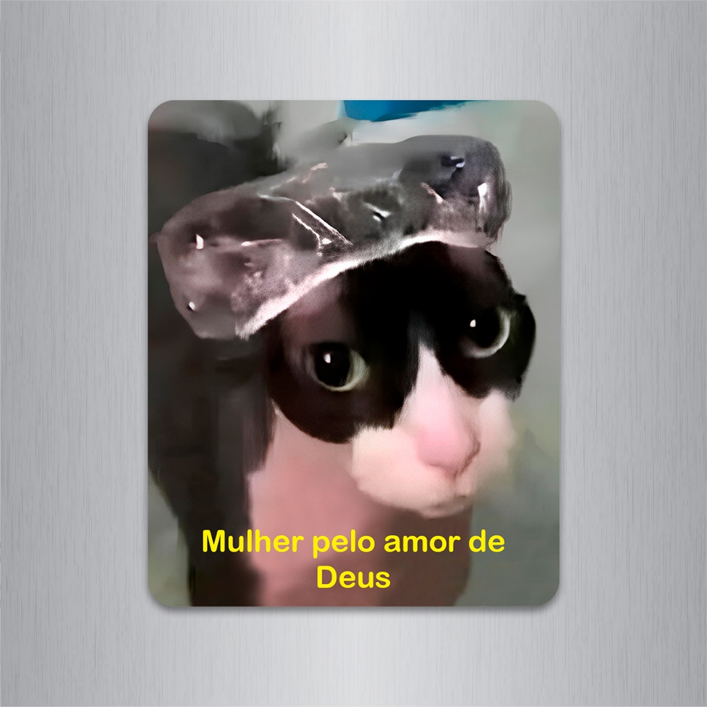 Imã de geladeira meme gato mulher pelo amor de Deus