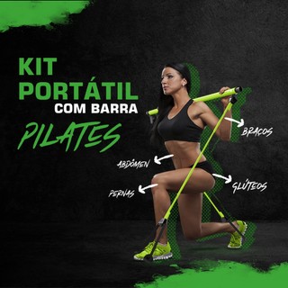 Extensor Elástico com Barra - Bastão Exercício Pilates Agachamento Musculação Fisioterapia
