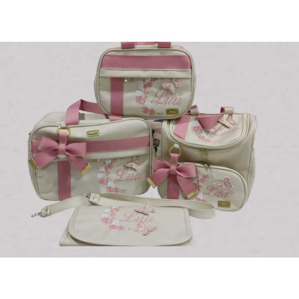Bolsa  maternidade  personalizada para recém nascido Kit de luxo 04 peças emperméavel Térmico. Aylla Baby.