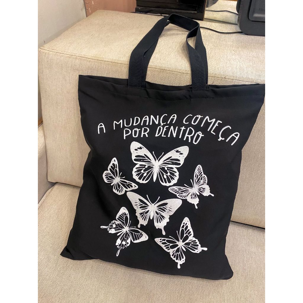 Ecobag preta, ecobag de borboleta preta bolsa sacola ecológica,escola,faculdade, curso,personalizado,brinde,praia,moda