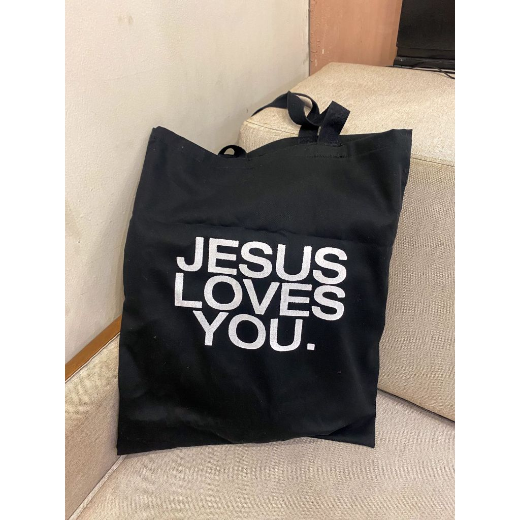 Ecobag Jesus Loves You Preta sacola ecológica,escola,faculdade, curso,personalizado,brinde,praia,moda,brinde,presente,