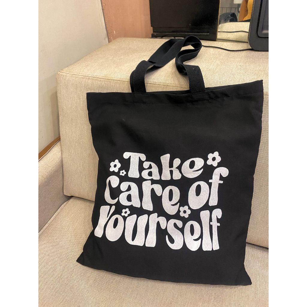 Ecobag Preta Take Care of YourSelf bolsa sacola ecológica,escola,faculdade, curso,personalizado,brinde,praia,moda,brinde