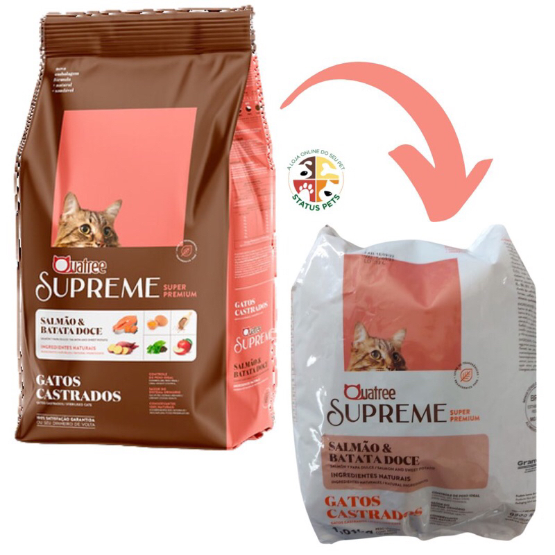 Ração Quatree Supreme Gatos Castrados- Salmão  e Batata doce Pacote em Oferta na Shopee