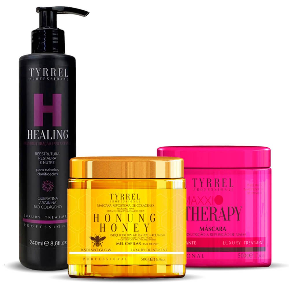 Kit Cronograma Capilar Tyrrel Máscara Maxxi Therapy, Mel Capilar e Healing