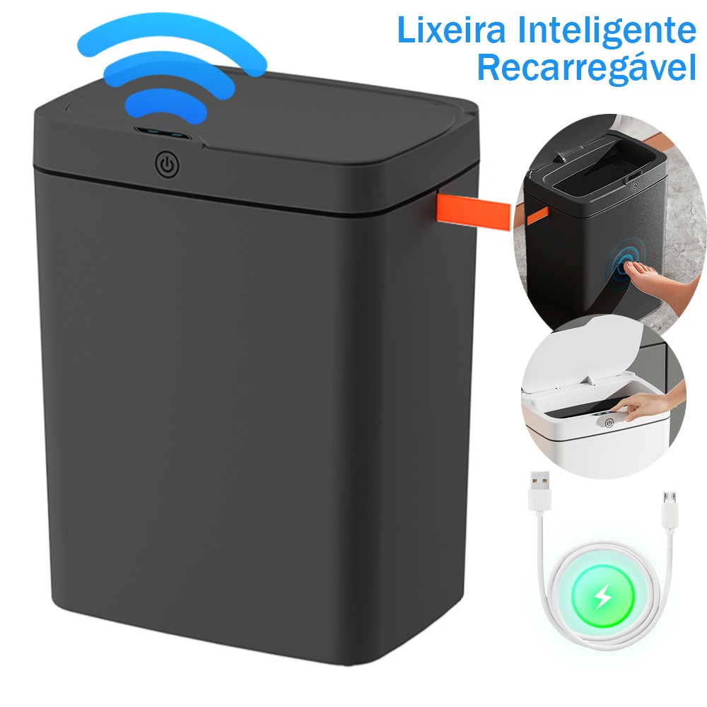 Lixeira Automática 15L-11L–USB Sem Toque,Sensor Infravermelho e Tampa para Cozinha,Banheiro,Escritório e Quarto
