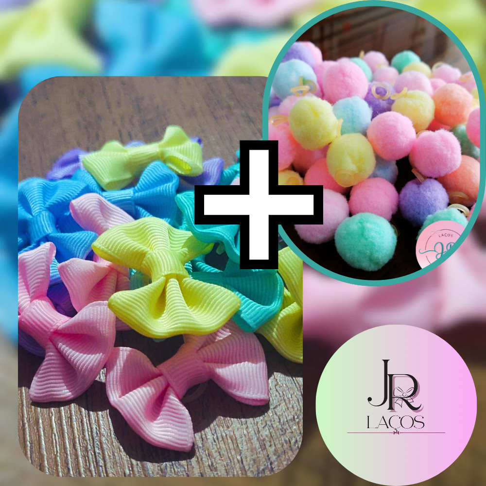 Lacinhos Pet Candy P | Kit C/ 10 UN + Pompons Candy C/10UN (5 pares), ou variações, escolha o seu.