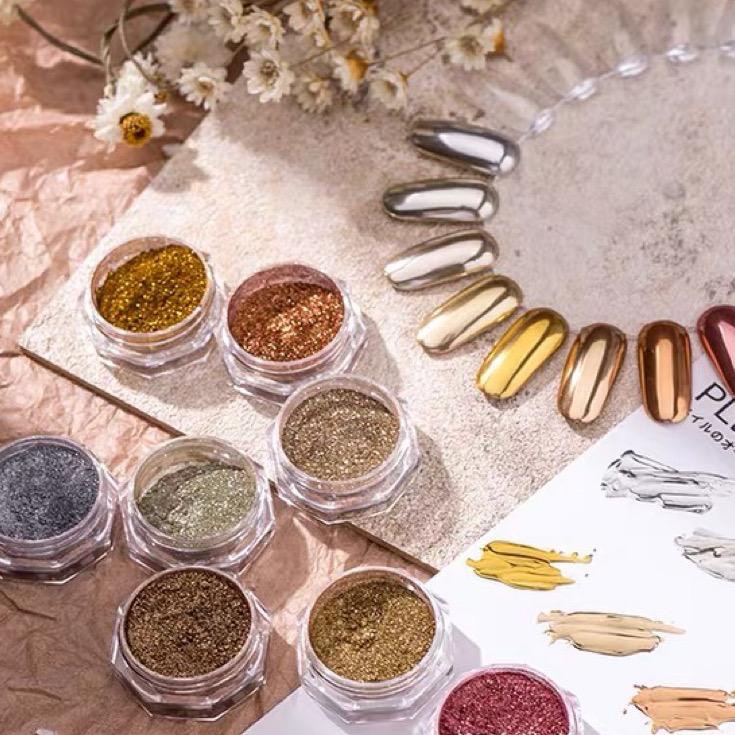 Kit c/4/6 Pó Holográfico Cromo Metalizado Unhas Cromado Decoração Arte Nas Unhas