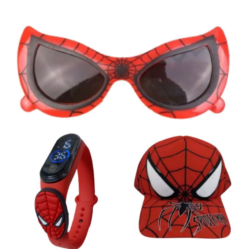 Oculos novo do homem aranha , boné e relógio digital a prova d agua , super novidade para seu filho