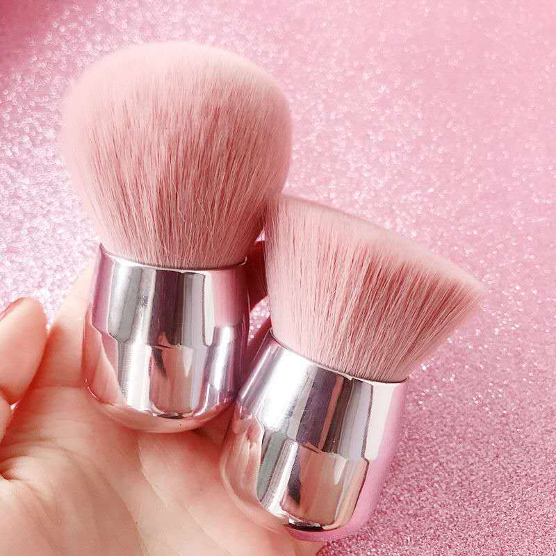 Kit 2 Peças Pincel De Maquiagem Facial Pó Blush Base Rosa Kabuki