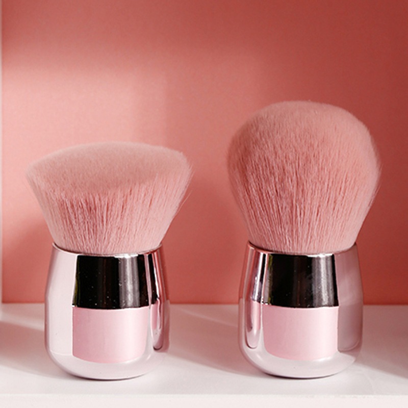 Kit 2 Peças Pincel De Maquiagem Facial Pó Blush Base Rosa Kabuki