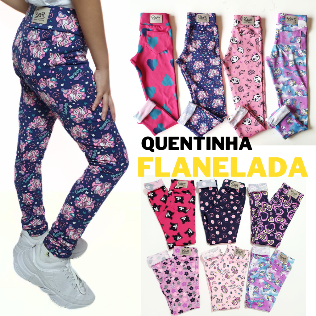 Legging infantil Flanelada calça quentinha suplex macio roupa menina escolar peluciada e d...