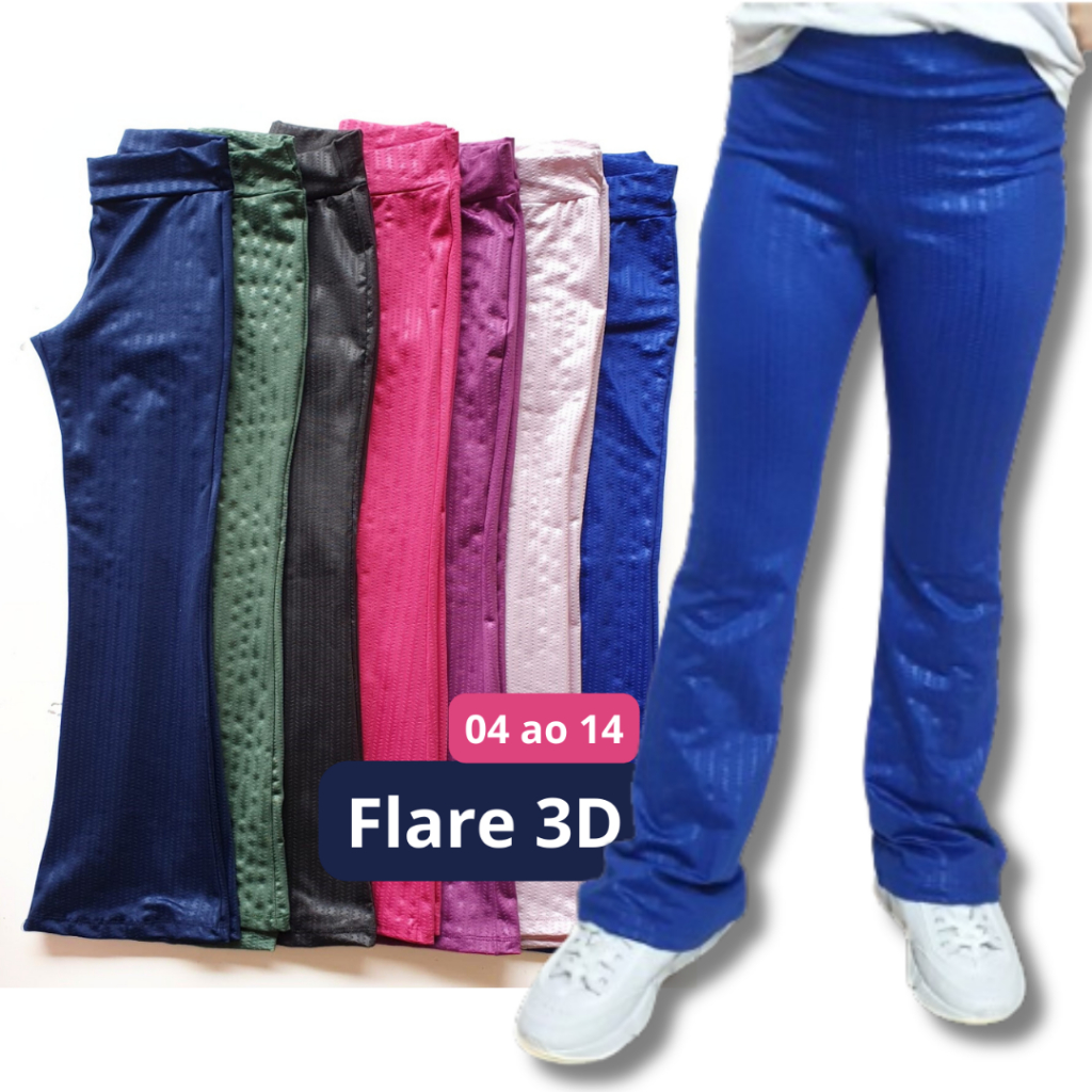 Legging Flare 3D calça texturizada roupa menina infantil 04 ao 14 estilosa tipo bailarina