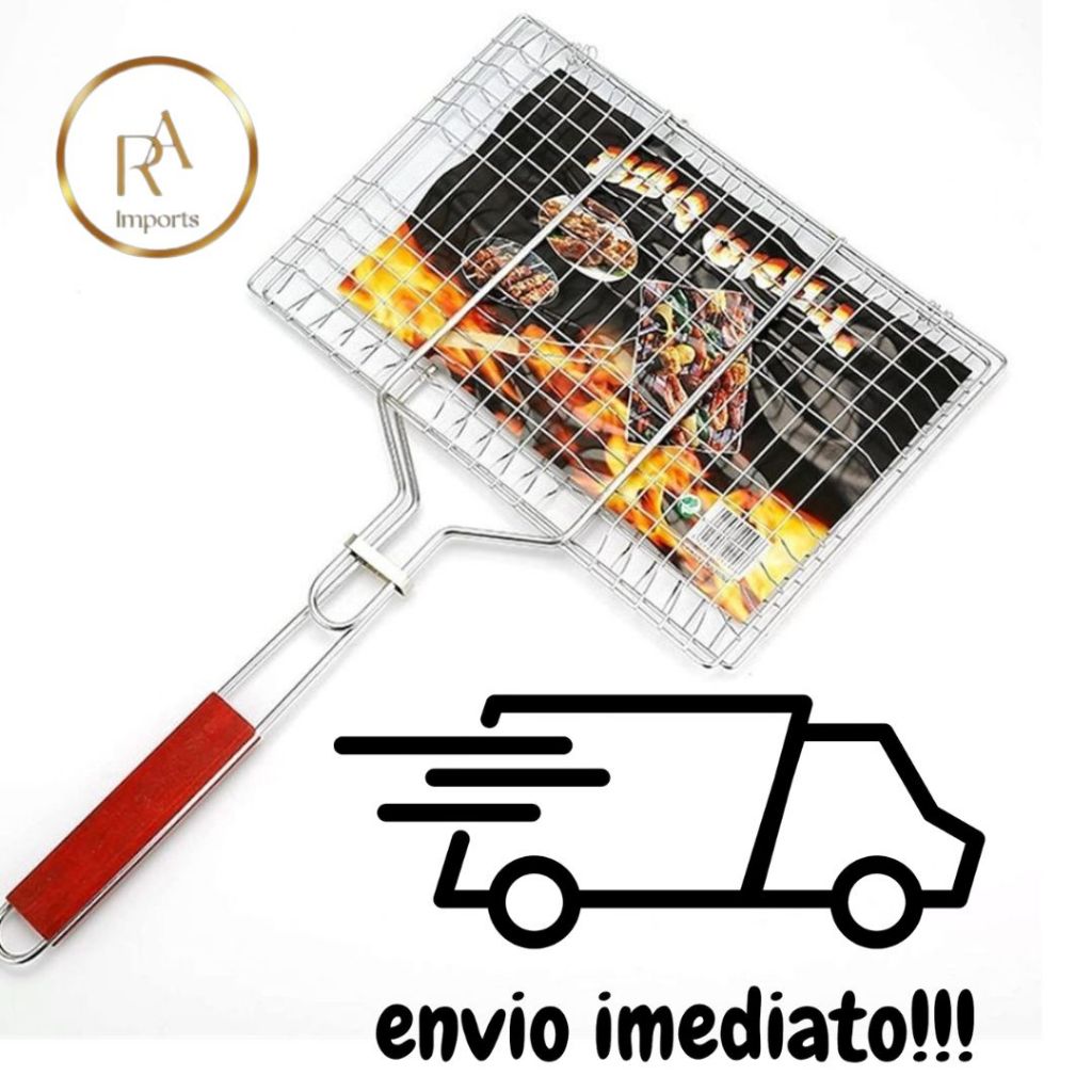 Grelha Dupla para Churrasco Antiaderente Aço Inox Dobravel Churrasqueira Peixe Não Gruda Resistente