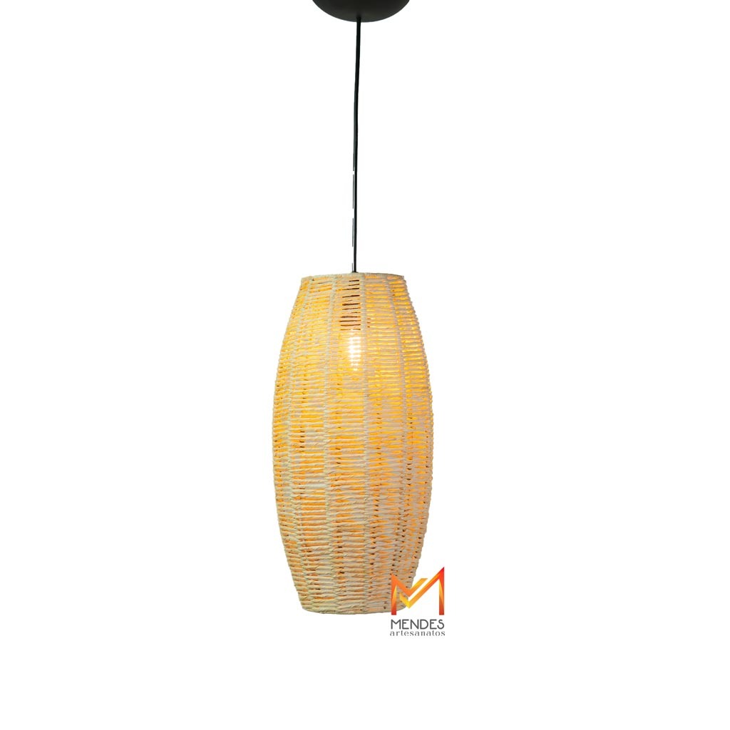 Luminária Lustre Pendente Palha de Milho Bala 43X20 C/Fiação