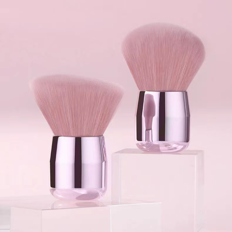 Kit 2 Peças Pincel De Maquiagem Facial Pó Blush Base Rosa Kabuki