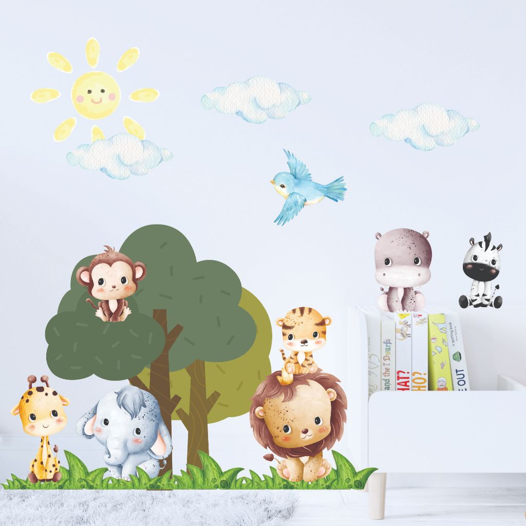 Adesivo De Parede Infantil Bebê Safari Menino Menina Quarto Bebê Decoração em Oferta na Shopee