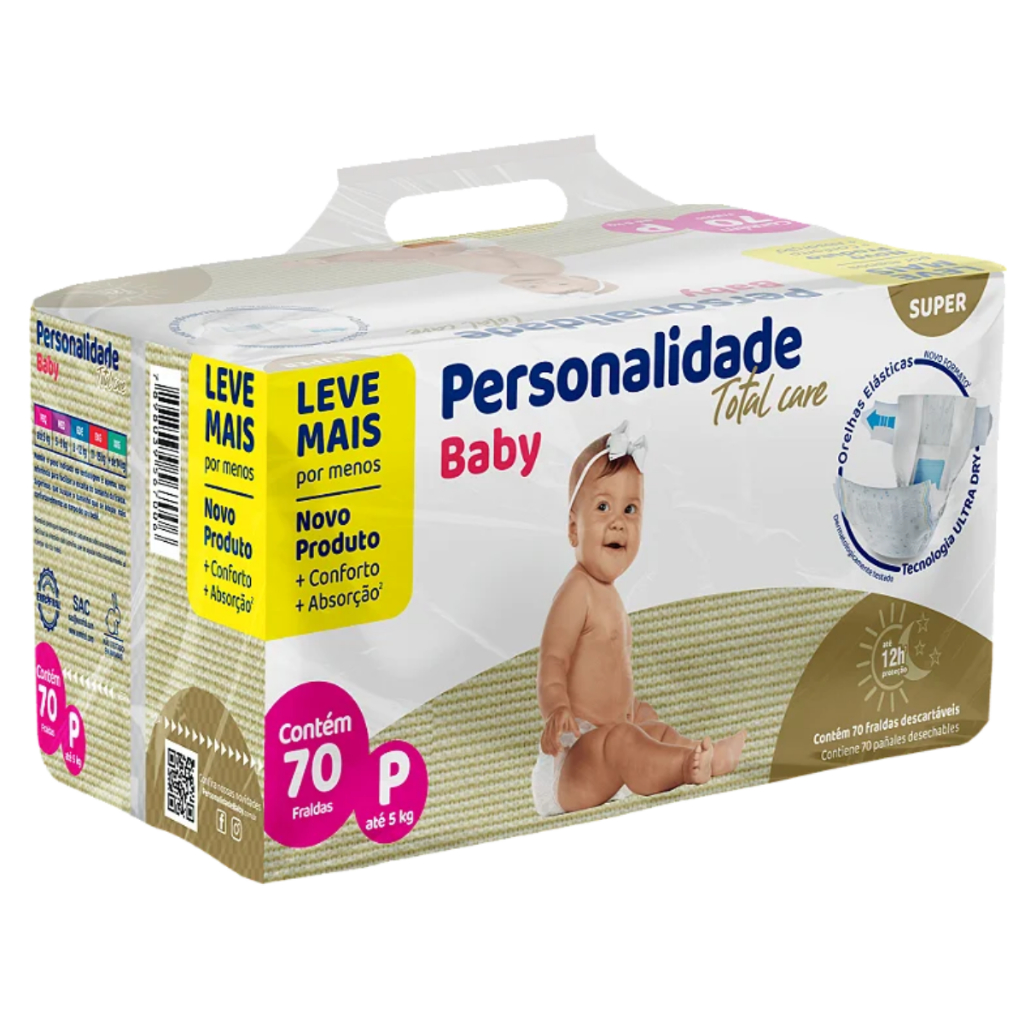 Fralda Descartável Personalidade Baby Total Care Bag - Tamanho P - 70 Unidades em Oferta na Shopee