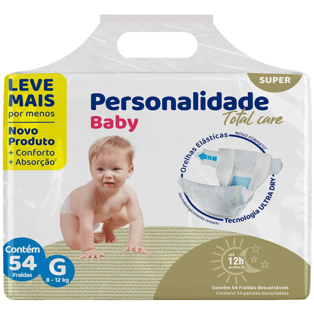 Fraldas Descartáveis Personalidade Baby Total Care - Tamanho G - 54 Unidades em Oferta na Shopee