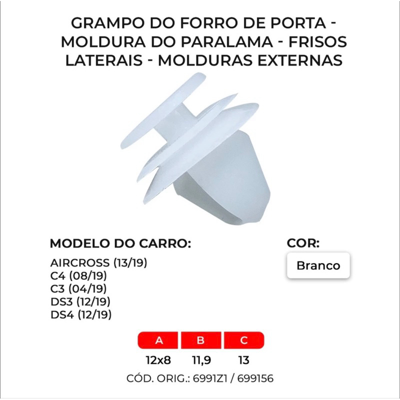 10 Grampos Presilha do Forro da Porta Molduras Externa Citroen Aircross C3 C4 Ds3 Ds4