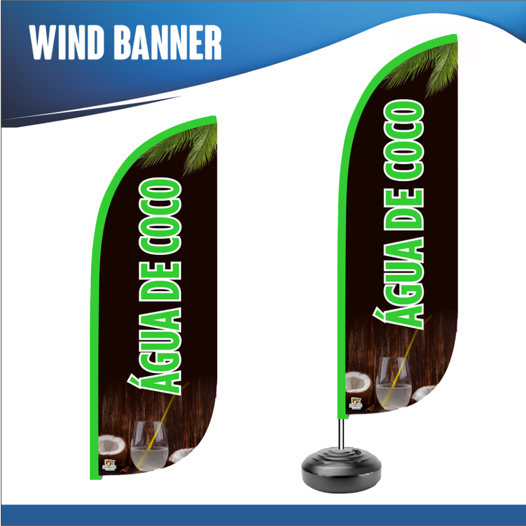 Wind Banner ÁGUA DE COCO bandeira para ÁGUA DE COCO - Kit Completo com Bandeira, Haste e Base