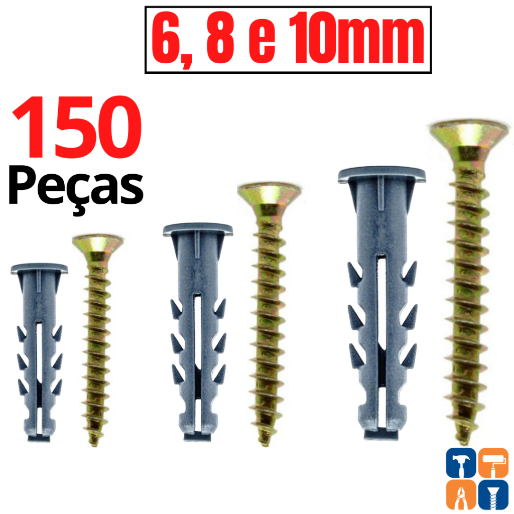 Kit Parafuso com Bucha 6mm 8mm 10mm com  Buchas com anel Parafusos philips