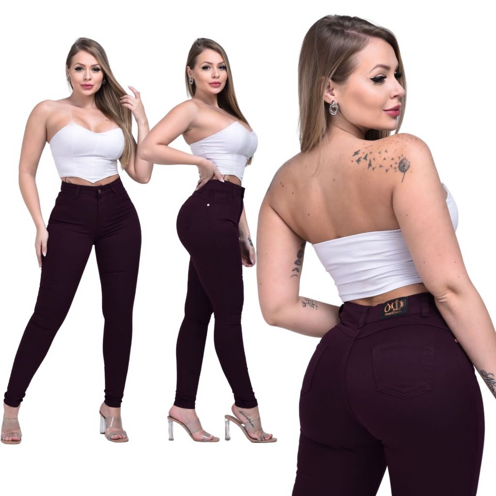 Calça Jeans Feminina Rosé Caramelo Levanta Bumbum Com lycra