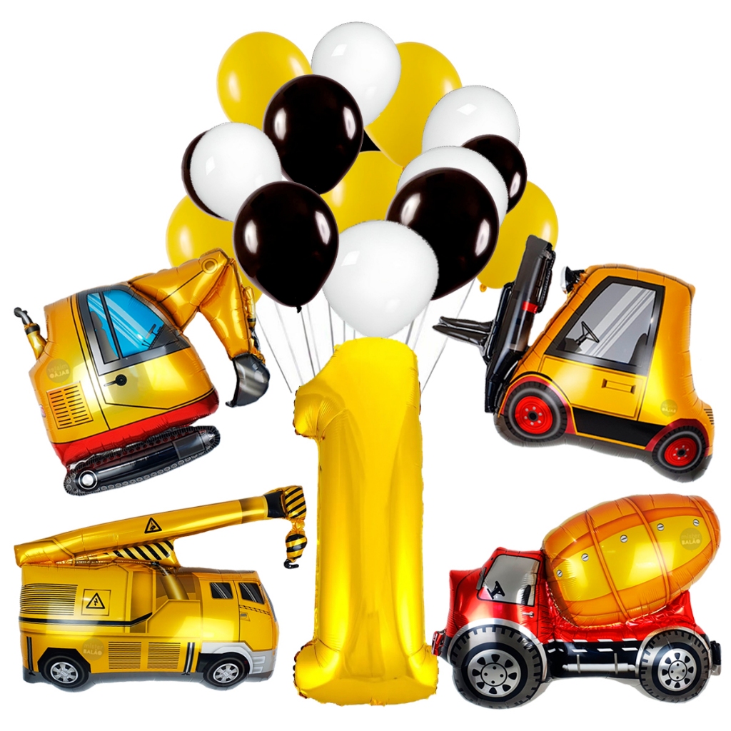 Kit 35 Balões Veículos Construção Festa Infantil Caminhão Betoneira Empilhadeira Escavadeira