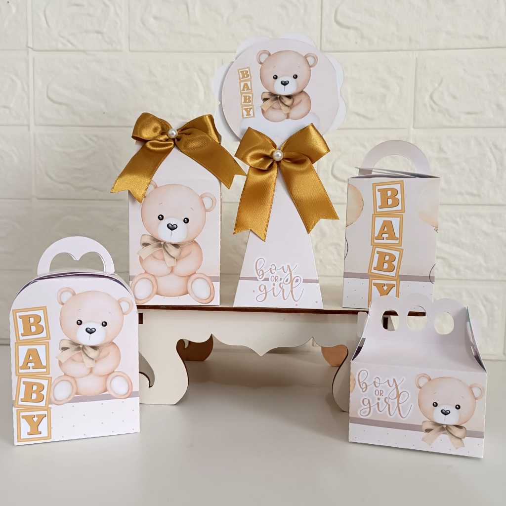 Kit Mimos Personalizados Chá Revelação Dourado - Lembrancinha - Caixinhas para Festa - Aniversário - Kit Festa
