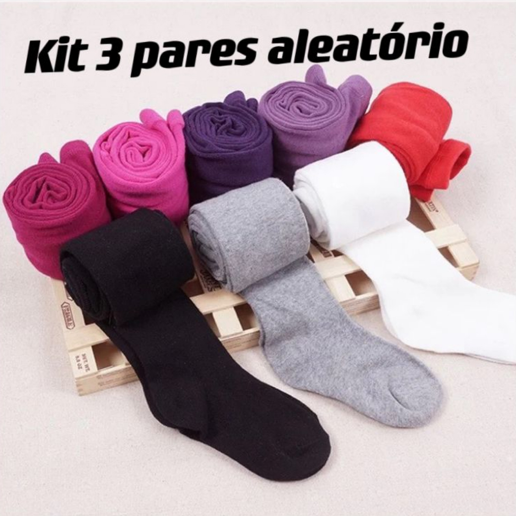 Kit 3 pares Meia Calça Infantil Menina e Menino Diversas Estampas Super Confortável em Oferta na Shopee