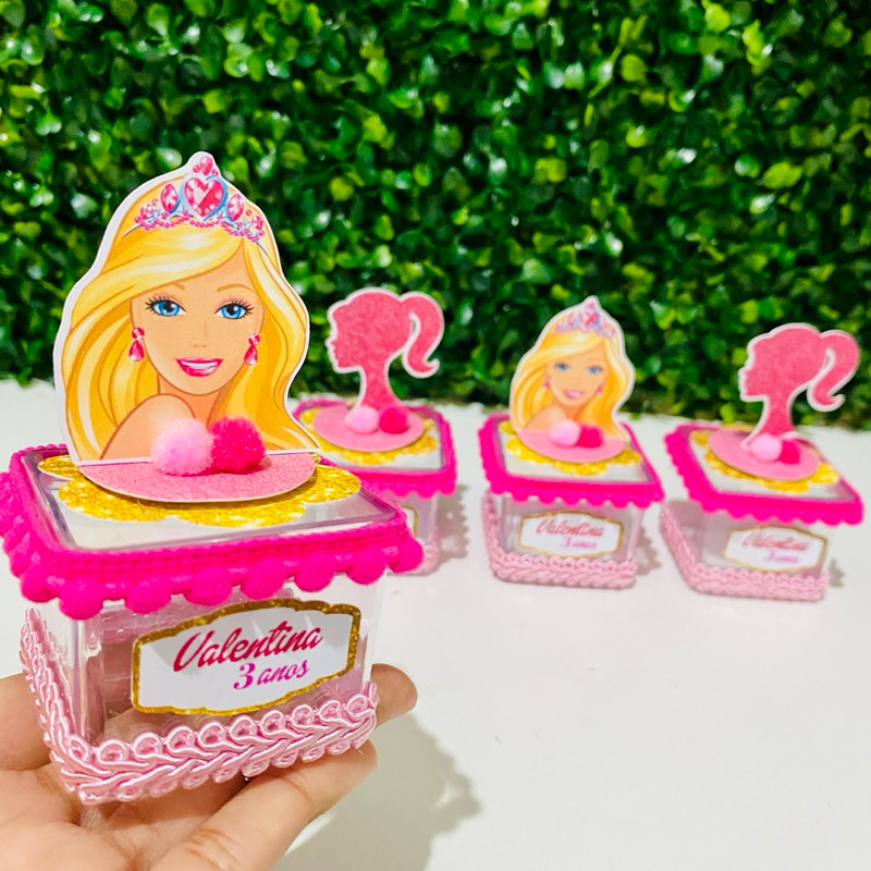 Kit 10 Caixas Acrílica 5x5 Barbie Lembrancinha Personalizada Luxo | Festa Infantil