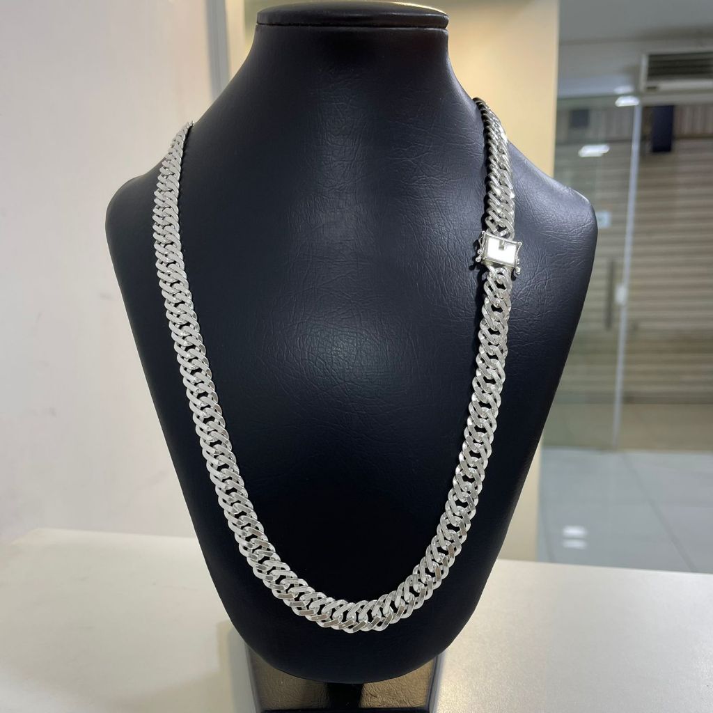 CORRENTE CORDÃO GOURMET LAMINADA 12MM BANHADO A PRATA