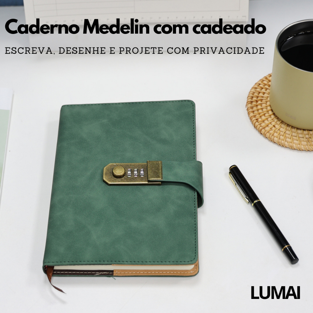 Lumai Caderno Cadeado Sem Pauta 288 Paginas A5 Diario Secreto Senha Folhas Brancas Desenho · foto 2