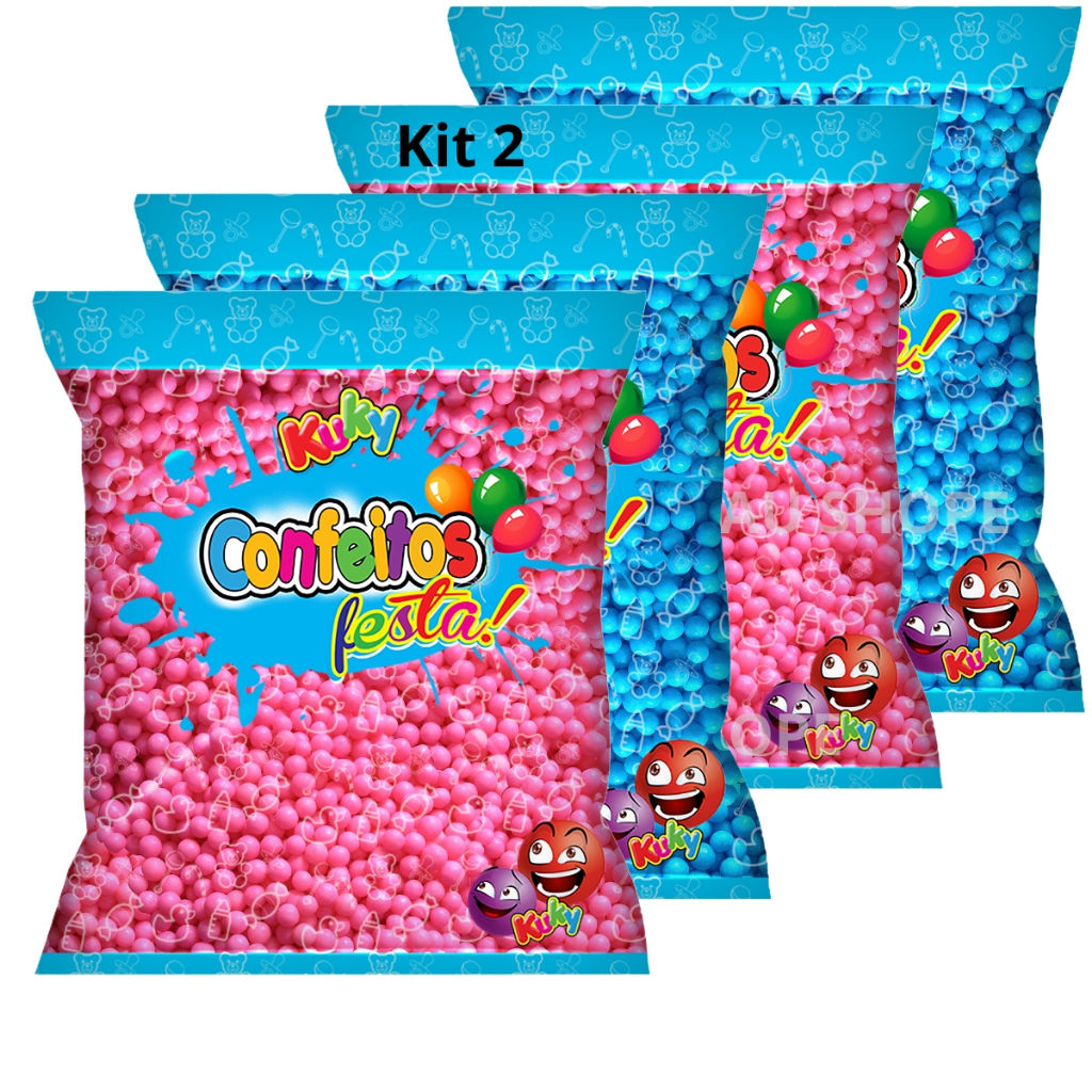 Kit 1 ou 2 Confeito Bolinhas Festa Framboesa e Tutti Frutti Chá Revelação