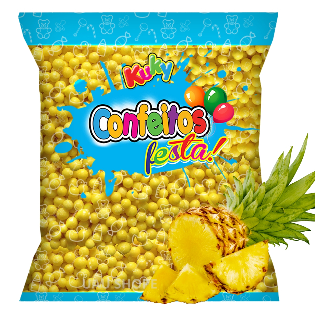 1/2/3 Confeito Bolinhas Festa 500gr Kuky - Abacaxi (amarelo) em Oferta na Shopee