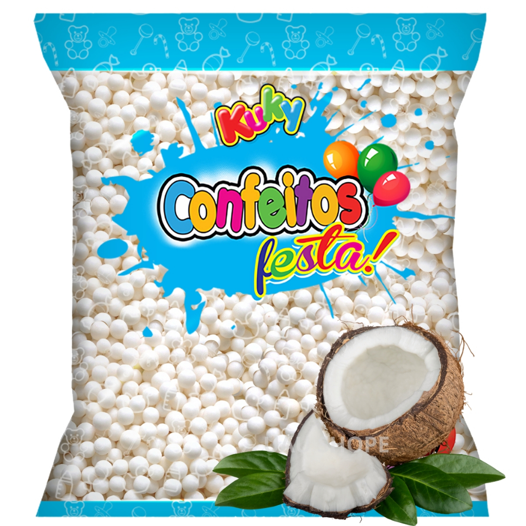 1/2/3 Confeito Perolas Bolinhas Festa 500gr Kuky - Coco (branco) em Oferta na Shopee