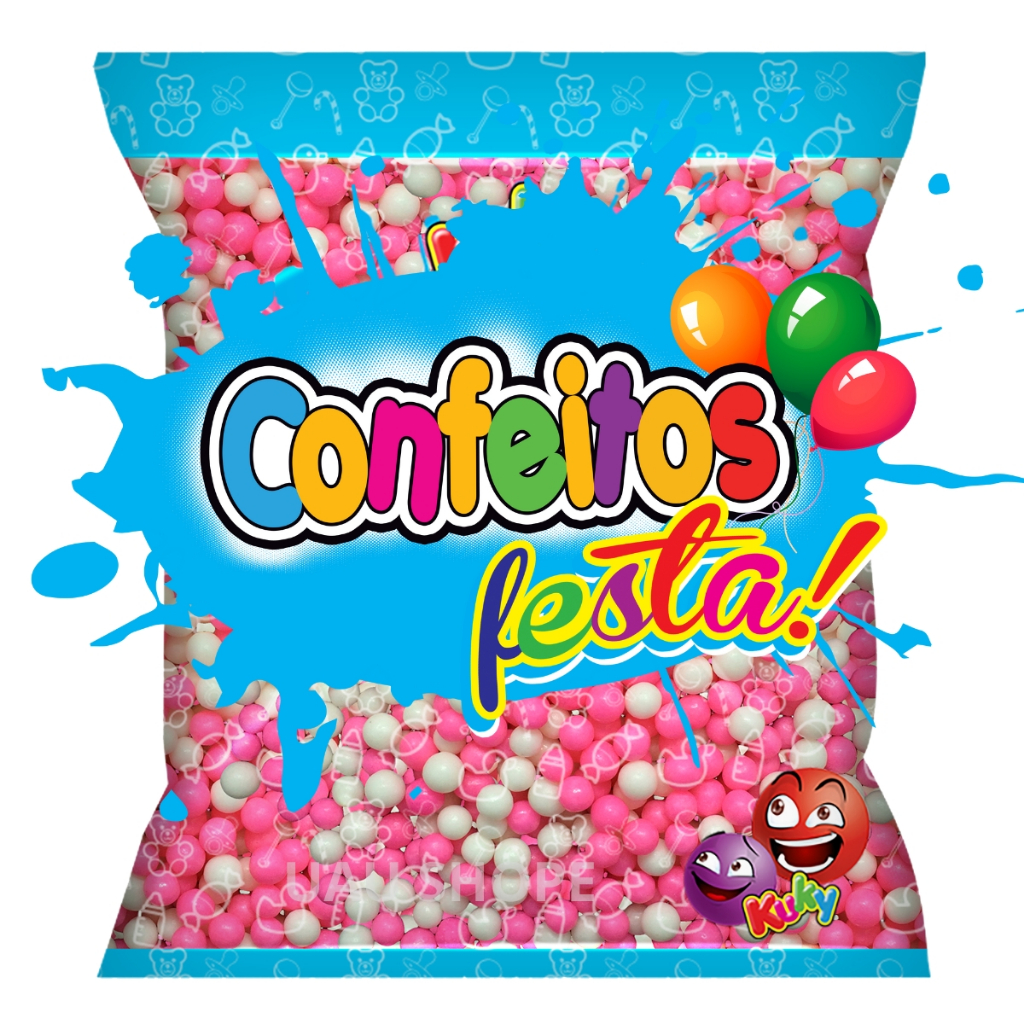 1/2/3 Confeito Bolinhas Festa 500gr Kuky - Coco c/ Framboesa (branco/rosa) em Oferta na Shopee