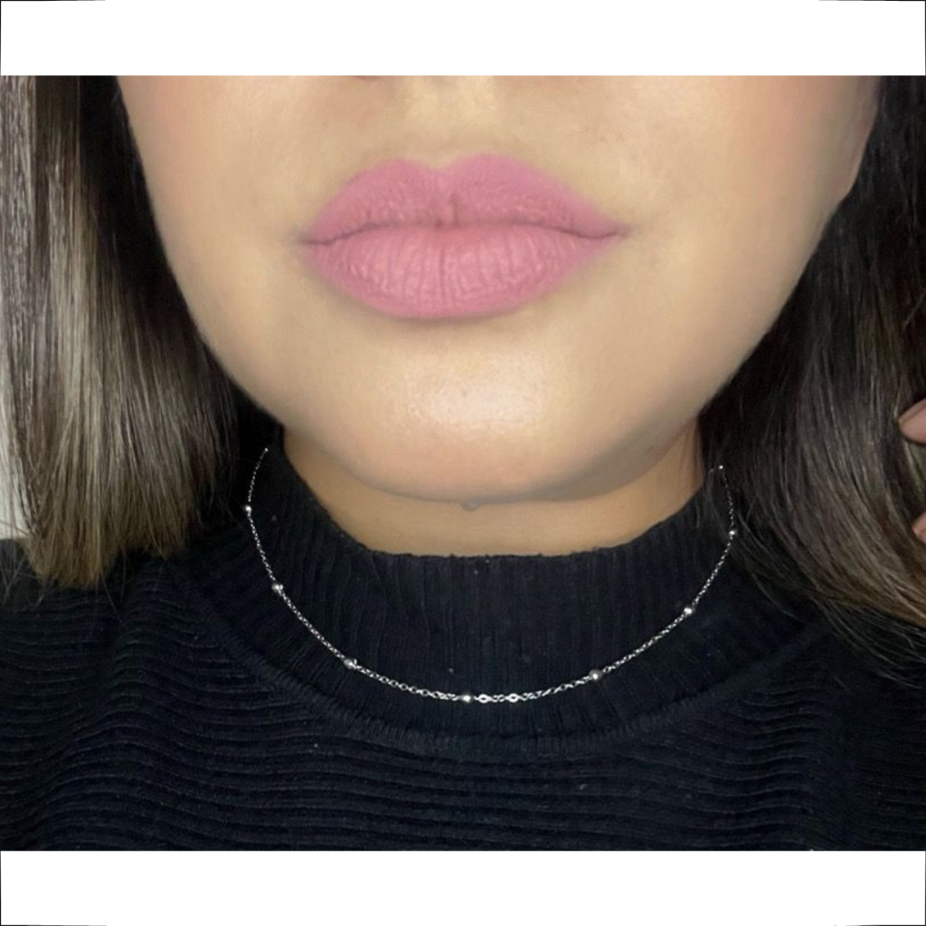 Corrente Colar Choker Feminino Elo Cadeado Com Bolinhas 40cm Aço Inox Antialérgico Não Escurece