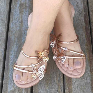 Rasteirinha Feminina Borboleta Sandália Casual Luxo com Strass Brilho Pérola Rasteira 9 Modelos