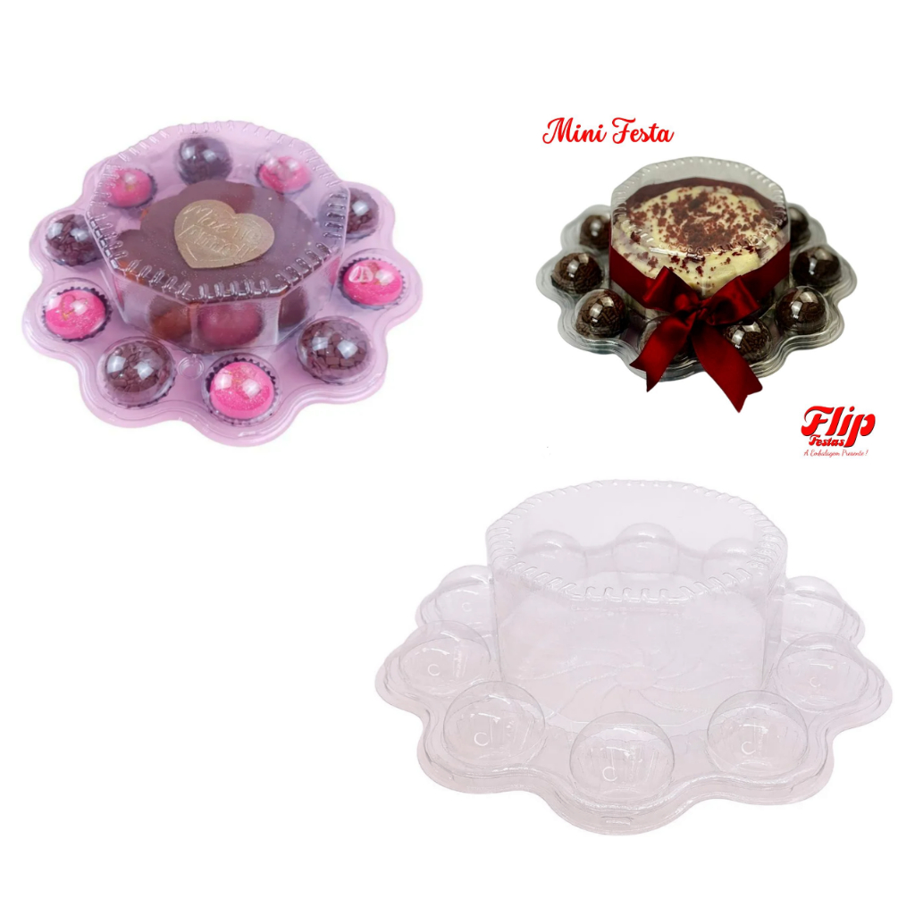 Embalagem Flip Mini Festa (Mini Bolo + 10 Docinhos)