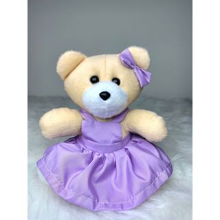 Ursinho de pelúcia de vestido,vestido xadrez e lacinho rosa lilás e xadrez de 20 cm - Pelúcia em Oferta na Shopee