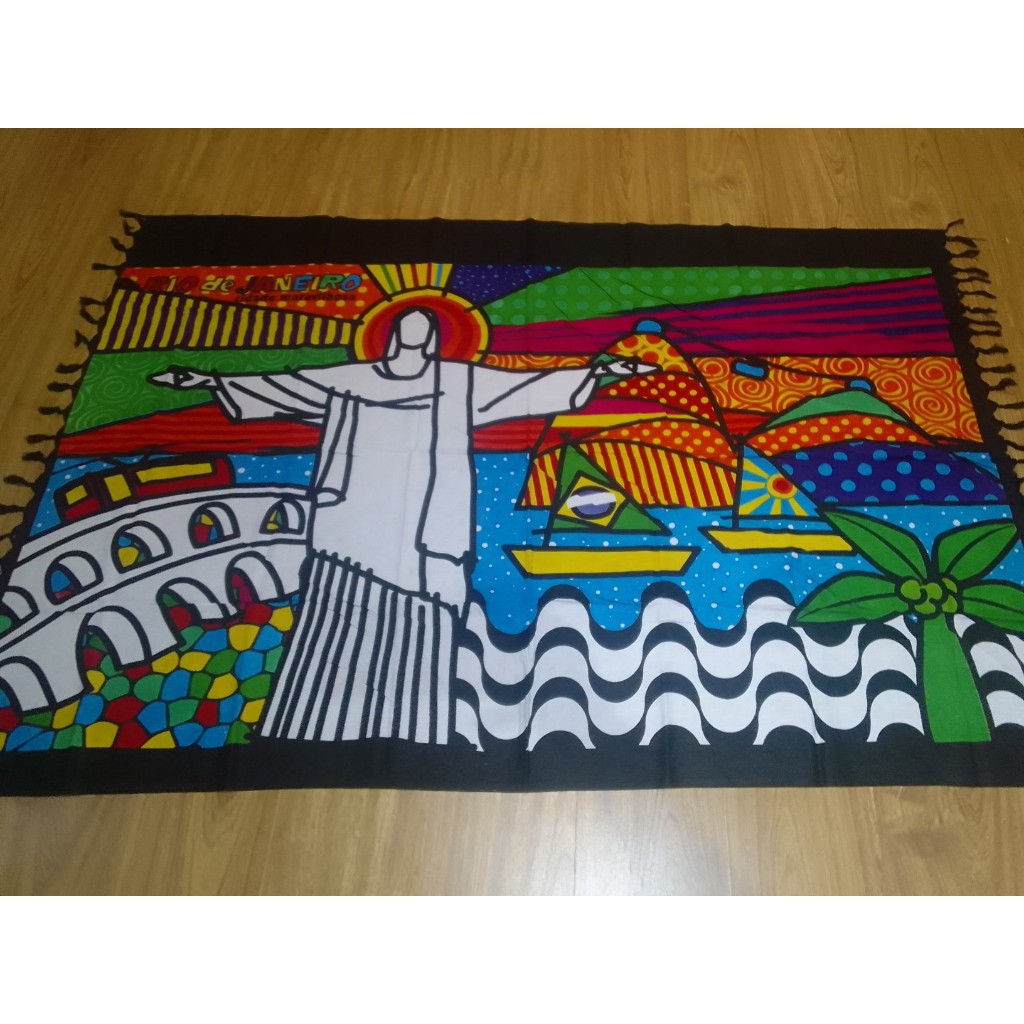 Canga de Praia estampa Cidade maravilhosa Rio de Janeiro cristo Redentor Arcos da Lapa Maracana