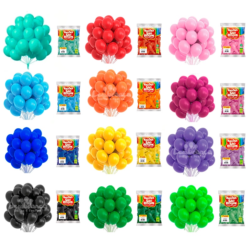 Balão Redondo São Roque 7 Polegadas c/50 Látex Bexiga