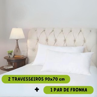 Kit 2 Travesseiro King Branco 90x50cm + 02 Capa Fronha C/ Ziper 100% Hipoalergênica Grossa Macia