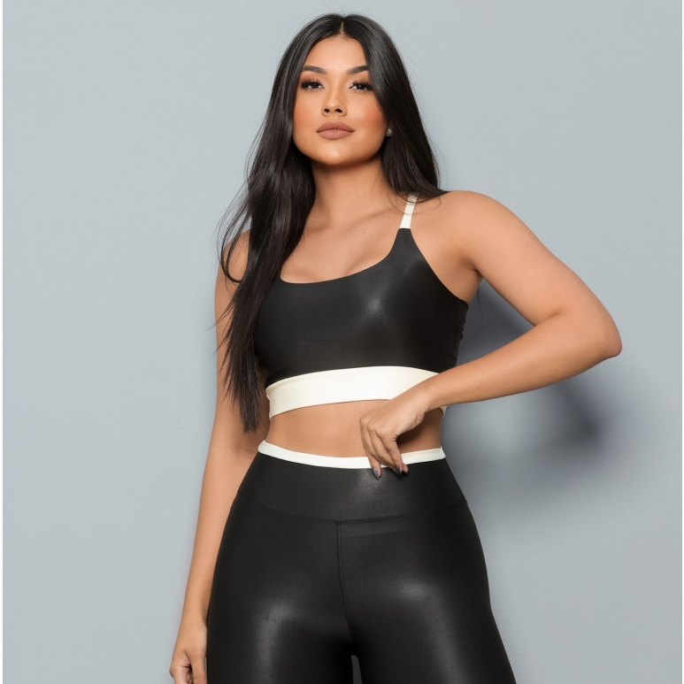 Liz Bicolor Conjunto Fitness Legging Top Calça Roupa de malhar Top com sustentação em Oferta na Shopee