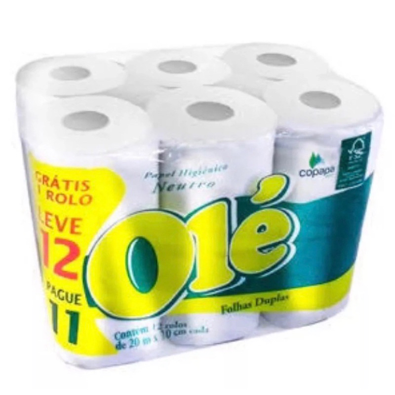 Papel Higiênico Folha Dupla Olé com P 12 L 11 / Rolo com 20M