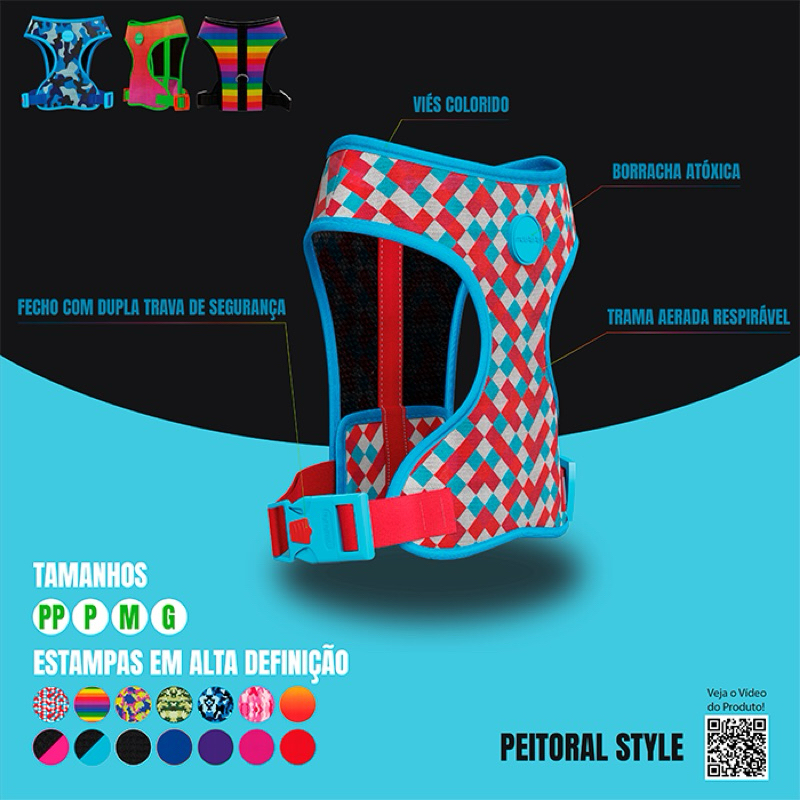Peitoral mesh + GUIA GRÁTIS - todas raças e tamanhos - York - Bulldog - Pug - Shitzu - Lha...