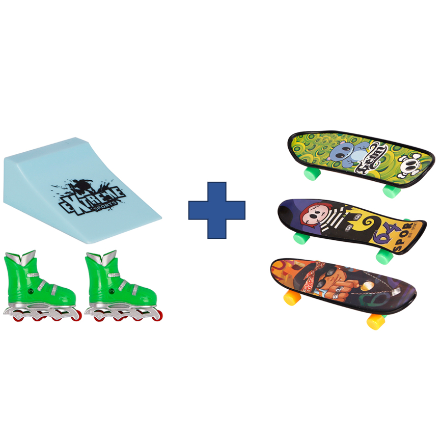 Kit Patins de Dedo com Rampa e 3 Skates de Dedo Brinquedo Radical Lindo Presente Coordenação Motora